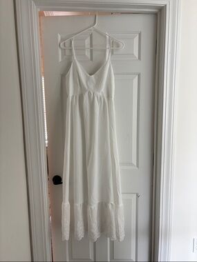 Women’s White Maxi Dress with Lace Hem